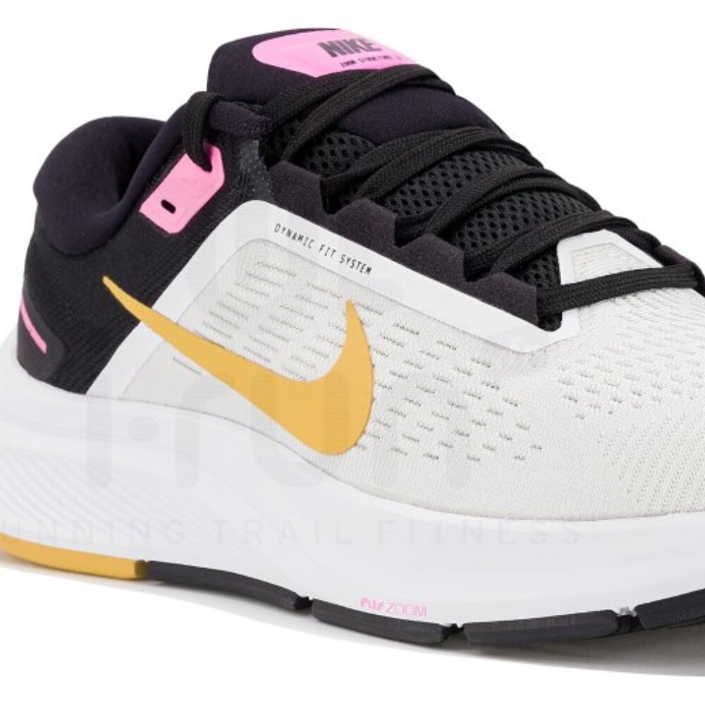 Women's NIKE Air Zoom Structure 24, White, Black, Gold, Pink 7-7.5